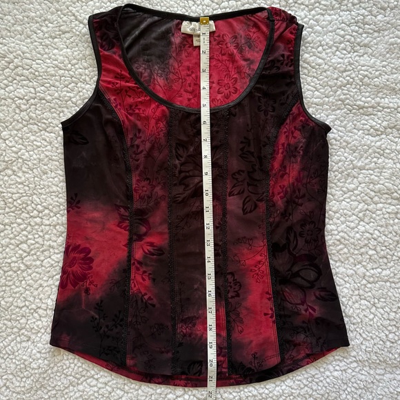 VTG Y2K corset style sheer black red floral lace detail vamp goth whimsigoth S - Picture 6 of 8
